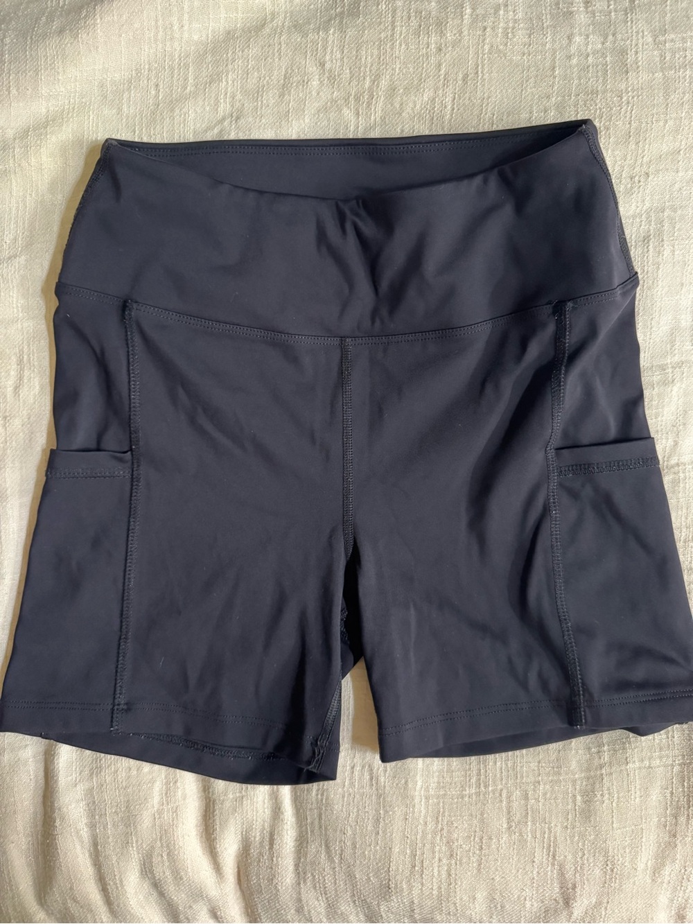 Year of Ours Black High-Rise Bike Shorts with Side Pockets